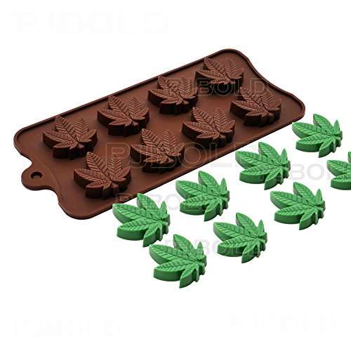 Molde de silicona para caramelos de marihuana con forma de hoja, para chocolate, fiestas, 3 unidades