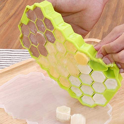 Molde inofensivo para alimentos 37 cubos de hielo rejillas de nido de abeja for hacer helado Formulario DIY Molde de paleta Moldes Yogurt Ice Box Nevera Trata Congelador, 2 PCS (Color : Green)