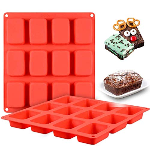 Molde para hornear Brownie – WENTS de silicona para hornear moldes cuadrados y bandejas con 2 x 12 rejillas antiadherentes para brownie, tarta de queso, mini tarta y barra de chocolate