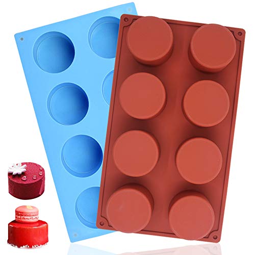 Molde redondo de silicona Sonku con 8 cavidades, molde antiadherente para hacer chocolate, dulces, magdalenas, magdalenas, magdalenas, pudín y cubitos de hielo, color azul y rojo