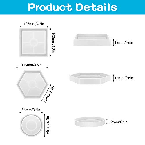 Molde Resina Posavasos, KANOSON 5 Piezas Transparente Moldes de Silicona Incluir Redondo, Cuadrado, Hexágono Molde Resina, Resina Epoxi Moldes Silicona Manualidades para Fabricación Artesanal DIY