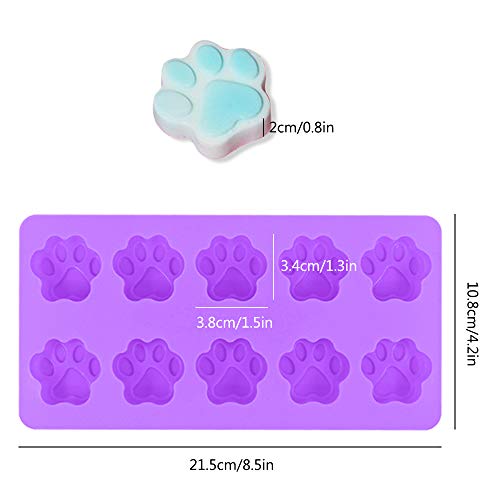 Moldes de silicona con estampado de patas, paquete de 3 bandejas antiadherentes DanziX para chocolate, caramelo, gelatina, cubito de hielo, golosinas para perros y gatos, morado, azul y rosa