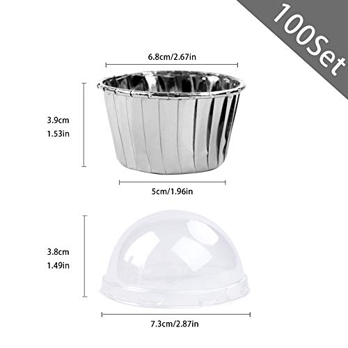 moldes para Magdalenas 100pcs Tazas para Hornear Estuches para Hornear Muffins metálicos Forros para Magdalenas Envoltorios de Papel para Pasteles Estuches para Muffins de Aluminio Tazas (Silver)