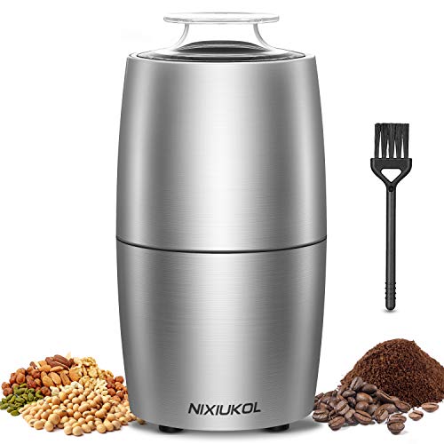 Molinillo de Café Eléctrico NIXIUKOL 200W Granos de Café y Molinillo de Especias Eléctricos con Cuchillas de Acero Inoxidable, Bajo Ruido, Molino para Granos de Café Nueces Especias Cereales