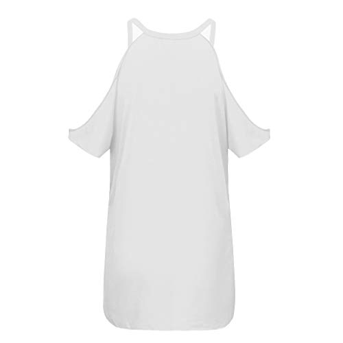 MOMOXI Tops para Mujer, Moda para Mujer Talla Grande Estampado Floral Frío Hombro Blusa Casual Camis Camiseta de Manga Corta de Verano para Mujer de Cuello Alto y Blusa con Cuello Alto Color Sólido