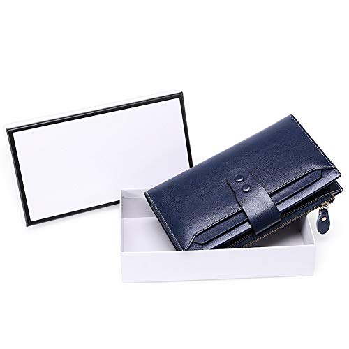 Monedero de Cuero para Mujeres, Purse con Cremallera, Monedero para Teléfono con Caja de Regalo, Cera para Aceite Carteras Cuero Bolso para Tarjetas,Negro