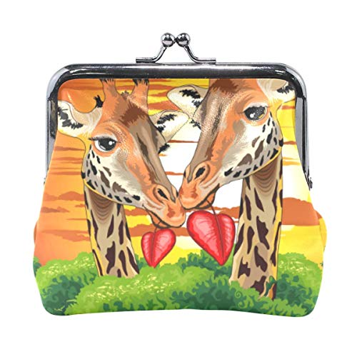 Monederos Estuche Jirafas africanas Pareja Enamorada Monedero Retro Monedero con Cerradura Hebilla Monedero Tarjetero para Mujeres y G