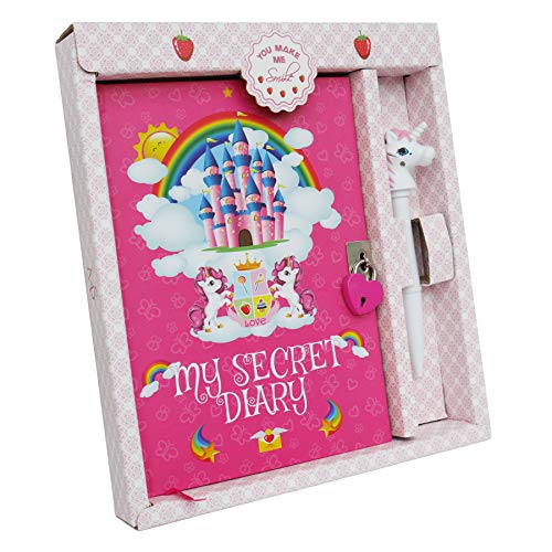 Monet Studios Unicorn Diary Secret - Diario para niños (tamaño A5, con candado y diseño de Unicornio Envejecido, 5 6, 7, 8, 9, 10 y 11), diseño de Unicornio