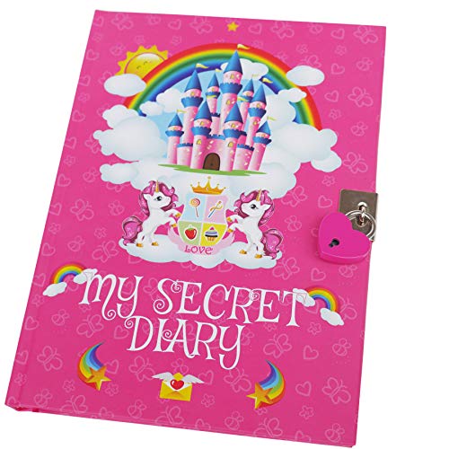 Monet Studios Unicorn Diary Secret - Diario para niños (tamaño A5, con candado y diseño de Unicornio Envejecido, 5 6, 7, 8, 9, 10 y 11), diseño de Unicornio