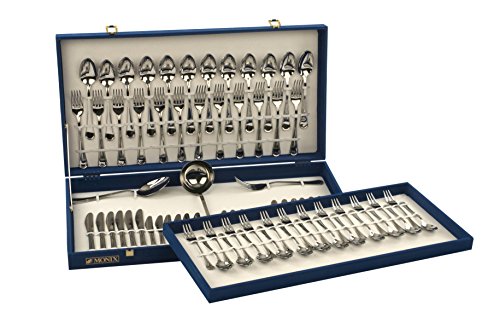 Monix London- Set de cubiertos 75 piezas de acero inox 18/10 con cuchillo chuletero, estuche normal