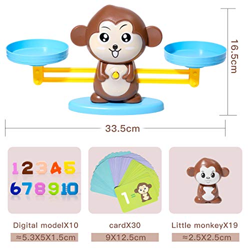 Monkey Balance Tarjetas de matemáticas Bloques de números Actividad de desarrollo temprano Juguetes educativos Juego de conteo Juegos de matemáticas para 3 años + Niños y niñas