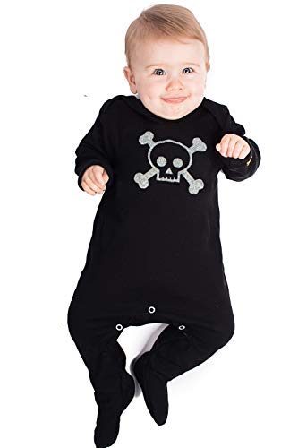 Mono con diseño de calavera y huesos cruzados de Baby Moo's para bebés; moderno pijama de pirata en color negro para niños y niñas; regalo de ideal para bebés negro negro Talla:3-6 meses