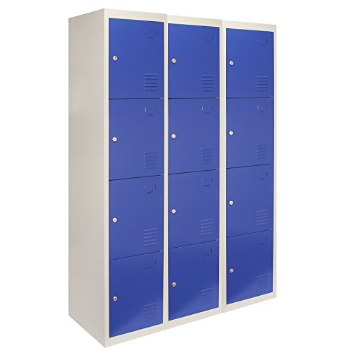 MonsterShop - 3 Taquillas con 4 Puertas Azules de Acero 45cm x 114cm x 180cm para Escuelas, Gimnasios y Vestuarios