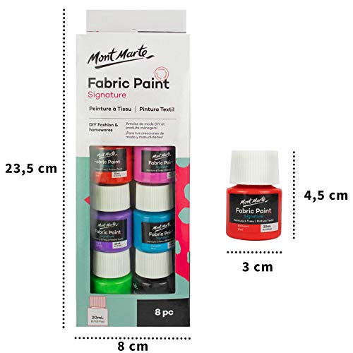 Mont Marte Pintura para Tela - 8 piezas x 20ml - Pintura Textil - Colores ideal para Ropa, Bolsos y todas las Telas