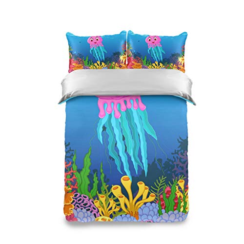 MONTOJ - Juego de 3 piezas de diseño de calamares subacuáticos con 2 fundas de almohada para adolescentes, decoración de habitaciones