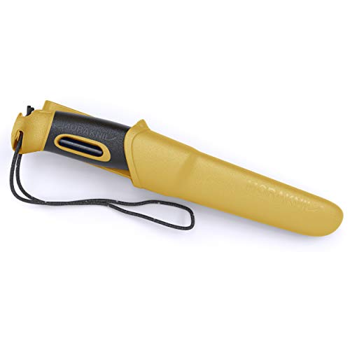 Morakniv Companion Spark 3.9 pulgadas hoja fija cuchillo para exteriores y arrancador de fuego, amarillo