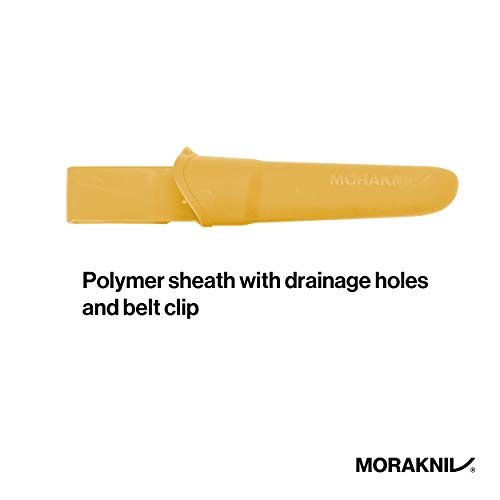 Morakniv Companion Spark 3.9 pulgadas hoja fija cuchillo para exteriores y arrancador de fuego, amarillo