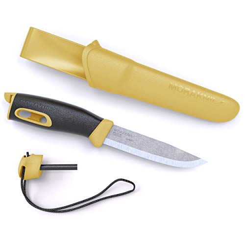 Morakniv Companion Spark 3.9 pulgadas hoja fija cuchillo para exteriores y arrancador de fuego, amarillo