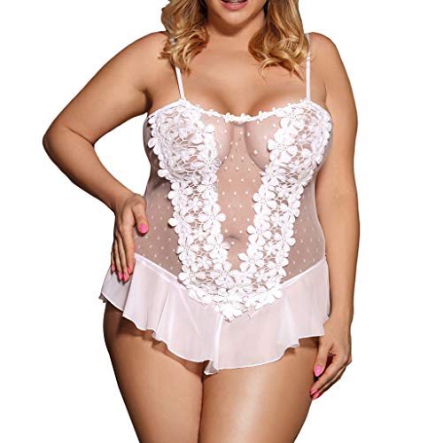 MORETIME lencería de Mujer,2019 Verano Sexy Talla Grande picardías Babydoll de Encaje Sexy camisón de Dos Piezas 1x camisón Sexy + 1x Tanga lencería erótica Mujer Interior Ropa de Dormir Conjunto