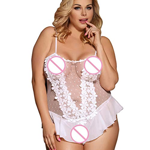 MORETIME lencería de Mujer,2019 Verano Sexy Talla Grande picardías Babydoll de Encaje Sexy camisón de Dos Piezas 1x camisón Sexy + 1x Tanga lencería erótica Mujer Interior Ropa de Dormir Conjunto