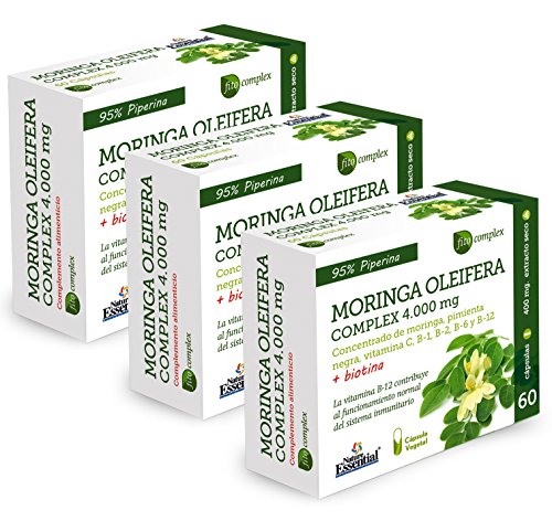 Moringa (Complex) 4000 mg. (Ext. Seco) - Con extracto seco de moringa, Zinc, vitamina C, extracto seco de pimienta negra, Cromo, Biotina y vitaminas del grupo B - 60 Cápsulas vegetales (3 Unidades)