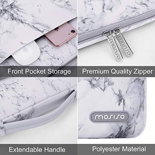 MOSISO Maletín Compatible con 13-13.3 Pulgadas MacBook Air/MacBook Pro Retina/2019 Surface Laptop 3/Surface Book, Funda Blanda Protectora 360 Multifuncional Bolso con Correa de Carro, Mármol Blanco