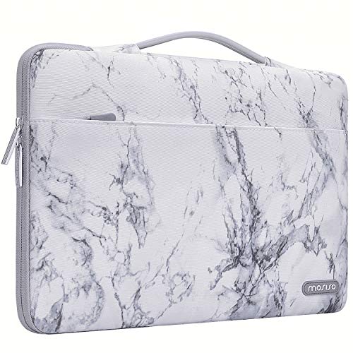 MOSISO Maletín Compatible con 13-13.3 Pulgadas MacBook Air/MacBook Pro Retina/2019 Surface Laptop 3/Surface Book, Funda Blanda Protectora 360 Multifuncional Bolso con Correa de Carro, Mármol Blanco