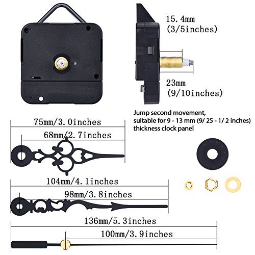 Movimiento de Reloj de Reemplazo de Par Alto, 1/2 Pulgadas Máximo de Espesor de Esfera, 9/10 Pulgadas de Longitud de Eje Total (Negro)