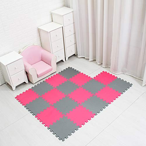 MQIAOHAM Esterilla Puzzle de Fitness-18 losas de EVA Espuma Alfombrilla Protección para el Suelo para máquinas de Deporte y gimnasios sobre el Piso Fácil de Limpiar Rojo Gris 109112