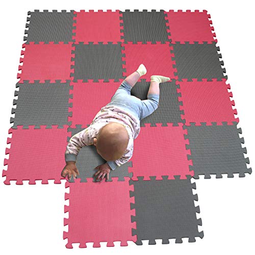 MQIAOHAM Esterilla Puzzle de Fitness-18 losas de EVA Espuma Alfombrilla Protección para el Suelo para máquinas de Deporte y gimnasios sobre el Piso Fácil de Limpiar Rojo Gris 109112