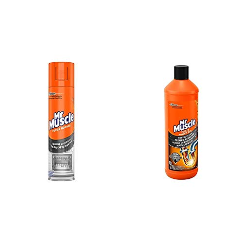 Mr Muscle Limpiahorno Forza - Gel de limpieza para hornos, gran poder desincrustante en frío, formato 300 ml + Desatascador Gel 1 L