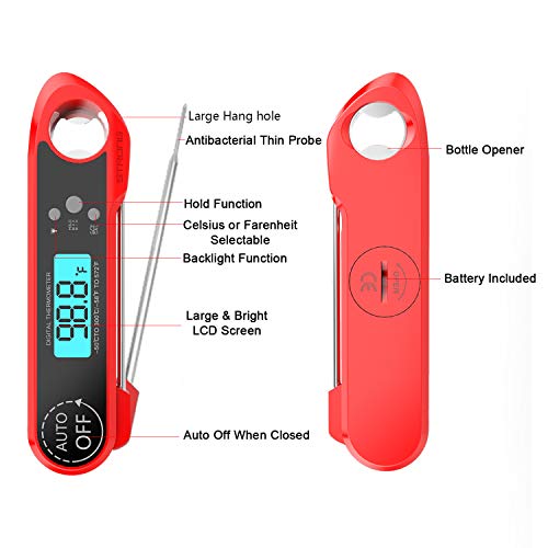 MRang Termómetro de Carne, Resistente al Agua, IP67, Lectura instantánea, con función de calibración de sonda Plegable de 4.6 Pulgadas para cocinar Alimentos, Dulces, Parrilla, ahumadores