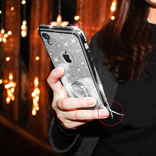 MRSTER Funda para Samsung Galaxy A7 2018, Glitter Bling TPU Bumper Brillante Diamante Protector Case con Soporte Ring Kickstand de 360 Grados Carcasa para Samsung Galaxy A7 2018. Rose Gold