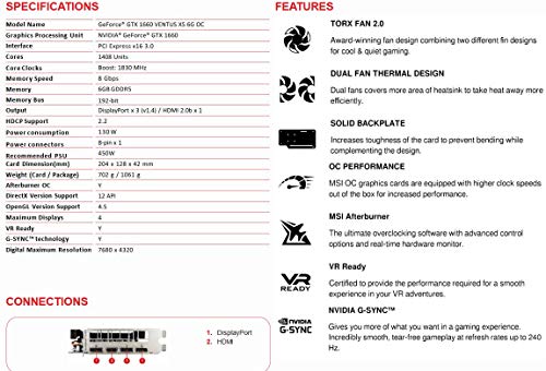 MSI GeForce GTX 1660 Ventus XS 6g OC - Tarjeta gráfica Enthusiast.