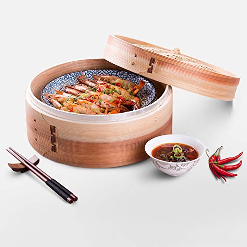 MSQL Cesta de Vapor de Madera de 2 Niveles Vapor orgánico Doble Chino, Apto para la mayoría de la sartén Wok de Vapor, para Verduras, Carne y Pescado,28cm/11in