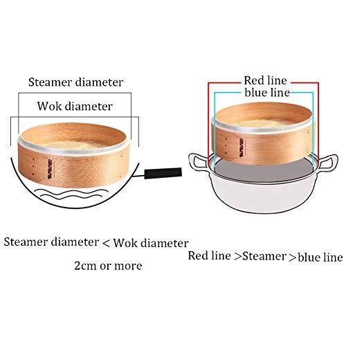MSQL Cesta de Vapor de Madera de 2 Niveles Vapor orgánico Doble Chino, Apto para la mayoría de la sartén Wok de Vapor, para Verduras, Carne y Pescado,28cm/11in