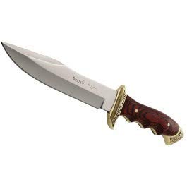 MUELA- 21800. Cuchillo de Monte Muela Modelo Venecia. Mango de Madera Coral. Funda Cuero Herramienta para Caza, Pesca y Camping