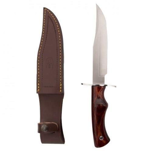 Muela Cuchillo de caza Cazorla CAZ-16R con hoja de acero inoxidable MoVa y empuñadura de madera rosewood para Caza, Pesca, Supervivencia y Bushcraft + Portabotellas de regalo