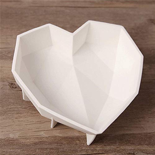 Mufee White 3D Diamond Geométrico Corazón Molde Silicona Cake Mousse Mold,DIY Rompible Corazón Cake Moldes Herramientas para hornear