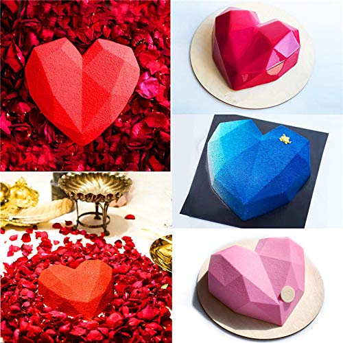 Mufee White 3D Diamond Geométrico Corazón Molde Silicona Cake Mousse Mold,DIY Rompible Corazón Cake Moldes Herramientas para hornear