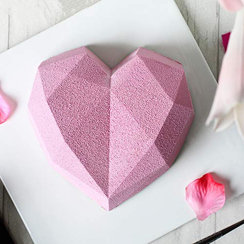 Mufee White 3D Diamond Geométrico Corazón Molde Silicona Cake Mousse Mold,DIY Rompible Corazón Cake Moldes Herramientas para hornear