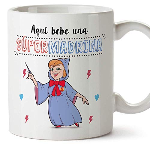 MUGFFINS Taza Madrina – Aquí Bebe una Super Madrina – Taza Desayuno/Idea Regalo Día de Pascua. Cerámica 350 mL