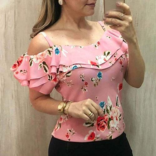 Mujeres Casual Estampado Floral O Neckline Blusa Camisa Nudo Tops de Manga Corta Mujeres Verano Camisetas Pullover Casual Camisa Manga Corta Cuello V Blusa Rayadas Patchwork Elástico Tops