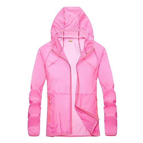 Mujeres Verano con Capucha Protección Solar Ropa de los Hombres Delgado Impermeable Pesca Traje Transpirable Hielo Seda Rosa rosa XXXL