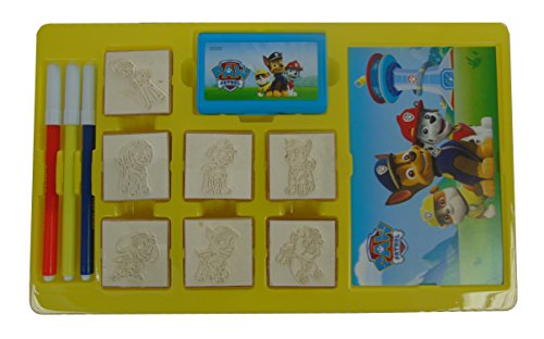 Multiprint Valija 7 Sellos para Niños Paw Patrol Boy, 100% Made in Italy, Set Sellos Niños Persolanizados, en Madera y Caucho Natural, Tinta Lavable no Tóxica, Idea de Regalo, Art.07903