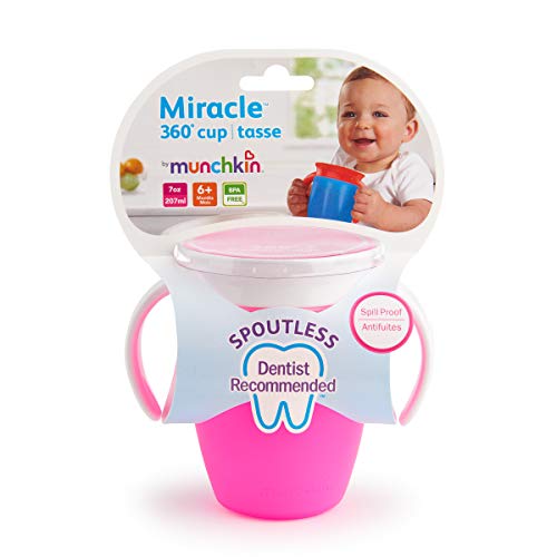 Munchkin Miracle 360°- Vaso de Entrenamiento Antiderrames con Asas, rosa, 207 ml