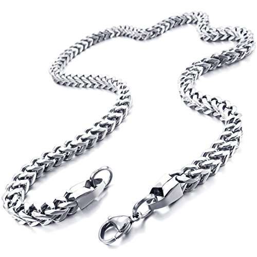 MunkiMix 6MM Amplio Acero Inoxidable Agua Resistente Cadena Collar por Hombres Mujeres Muchachos Muchachas Eslabones Cubanos Grueso Metal Cadenas Zorra Cola (Plata Color, 550MM Largo)