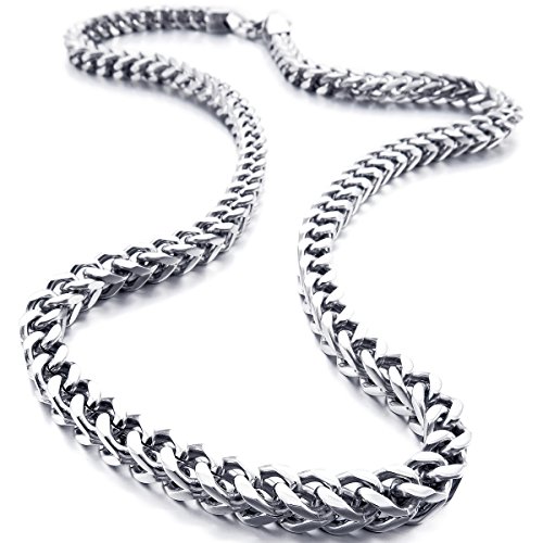 MunkiMix 6MM Amplio Acero Inoxidable Agua Resistente Cadena Collar por Hombres Mujeres Muchachos Muchachas Eslabones Cubanos Grueso Metal Cadenas Zorra Cola (Plata Color, 550MM Largo)