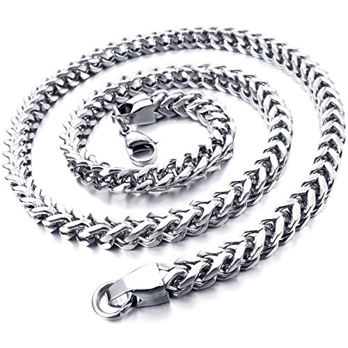 MunkiMix 6MM Amplio Acero Inoxidable Agua Resistente Cadena Collar por Hombres Mujeres Muchachos Muchachas Eslabones Cubanos Grueso Metal Cadenas Zorra Cola (Plata Color, 550MM Largo)