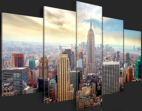 murando - Cuadro en Lienzo 200x100 - Impresión de 5 Piezas Material Tejido no Tejido Impresión Artística Imagen Gráfica Decoracion de Pared Ciudad New York 030211-63